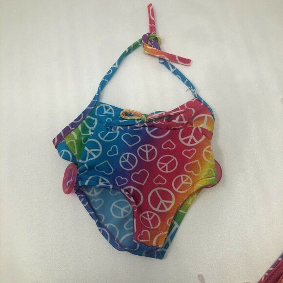 Build A Bear Rainbow Peace Sign Bathing Swimsuit Wrap & Top BABW SunGlasses 4-pc - Picture 3 of 12